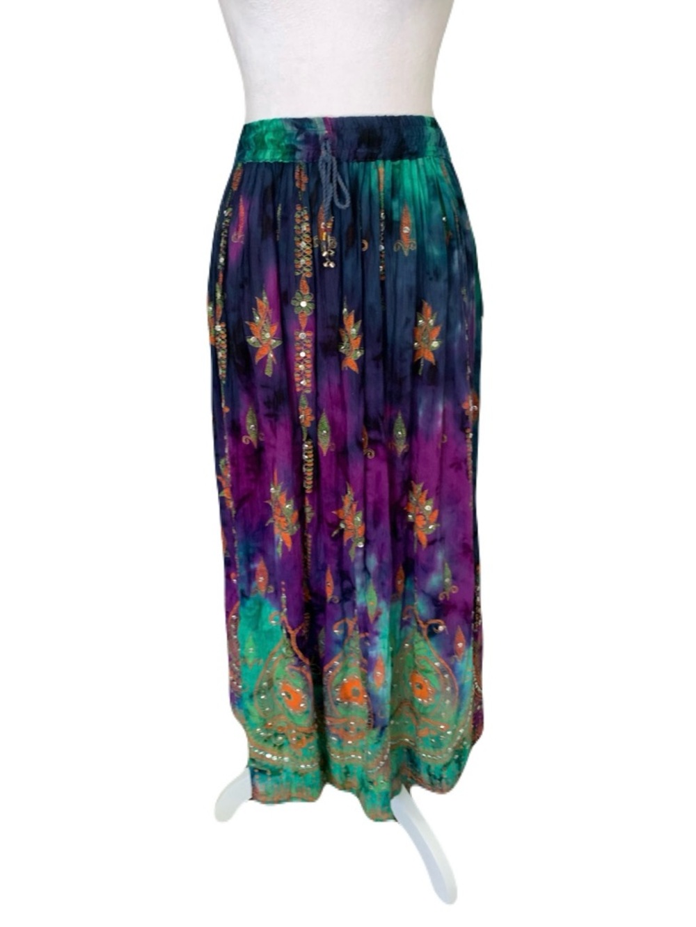 NWT Boho Tie-Dye Maxi Skirt Embroidered Embellished Boho Festival Plus Size